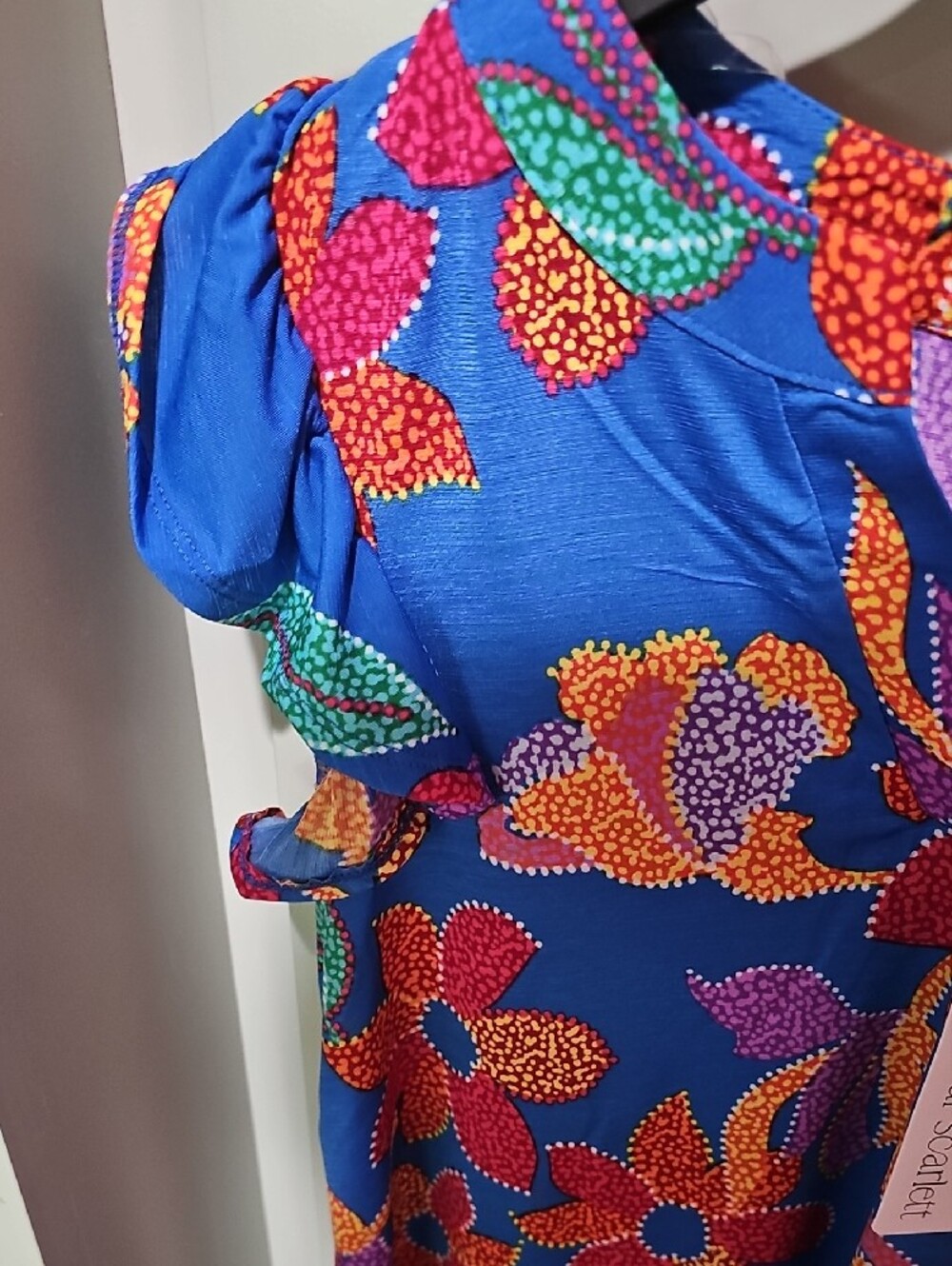 Dear Scarlett Blue Floral Ruffle-Sleeve Top - Picture 4 of 5